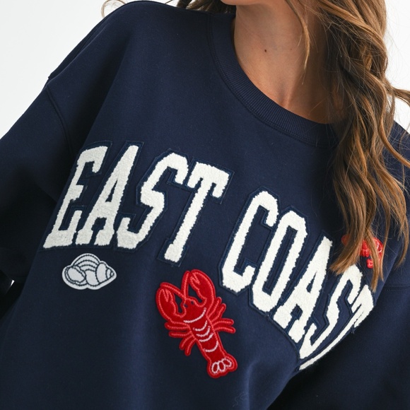 Navy East Coast Coastal Seaside Graphic Fleece Pullover Sweatshirt - Picture 3 of 5